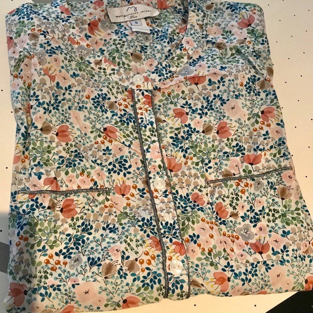 JACADI, Size S (12y) Anna Emilia, Print Blouse (Mao collar blouse) - Flawless!